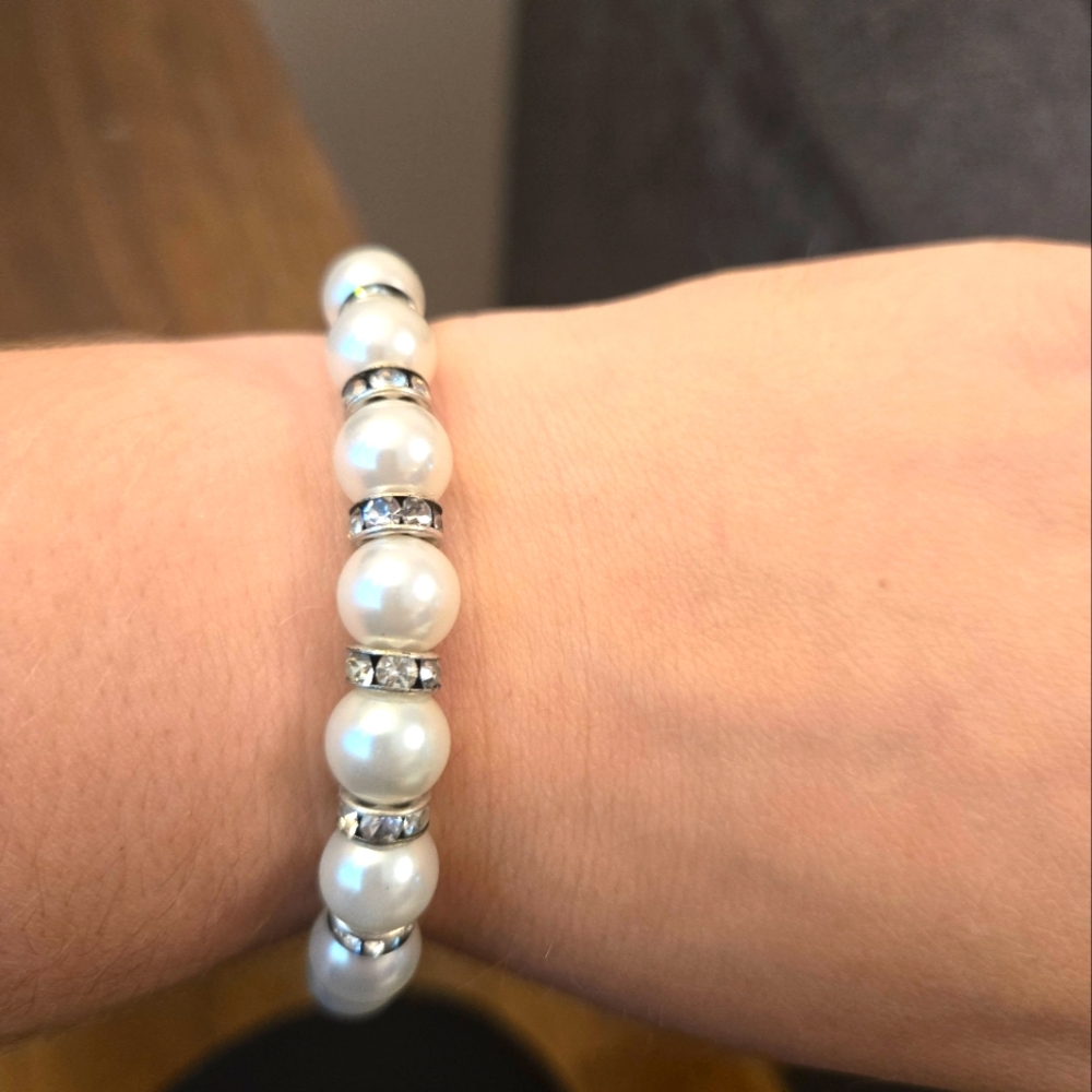 Pearl And Rhinestone Stretch Bracelet